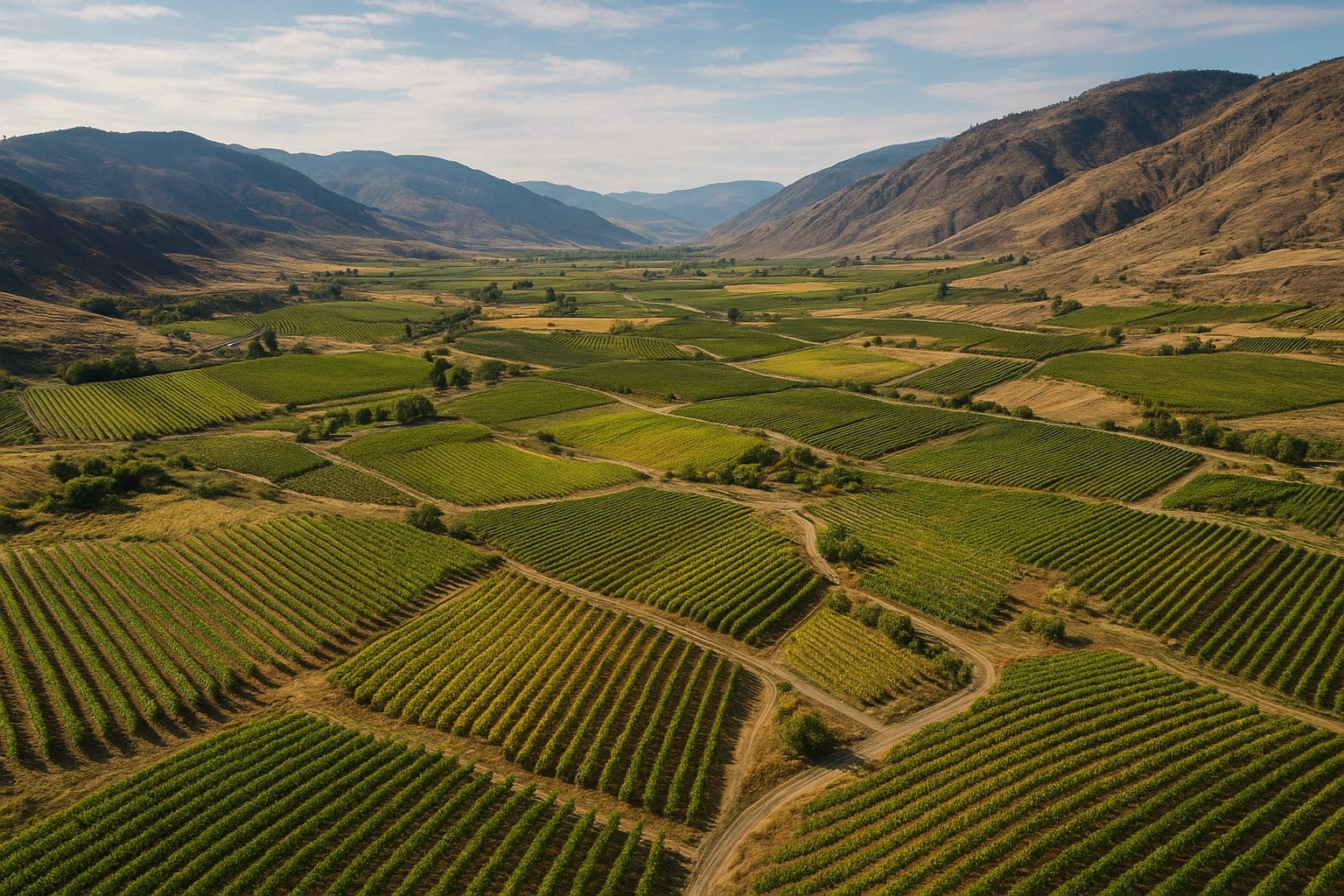 Aerial view of Columbia Valley vineyards.