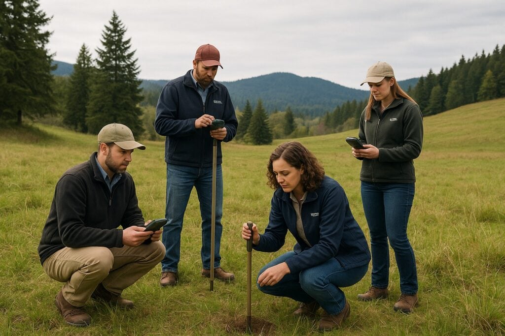 NRCS professionals conducting a site visit on a Washington State farm.