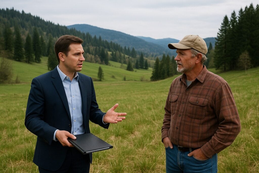 Land broker and farmer in a rural Washington State landscape.