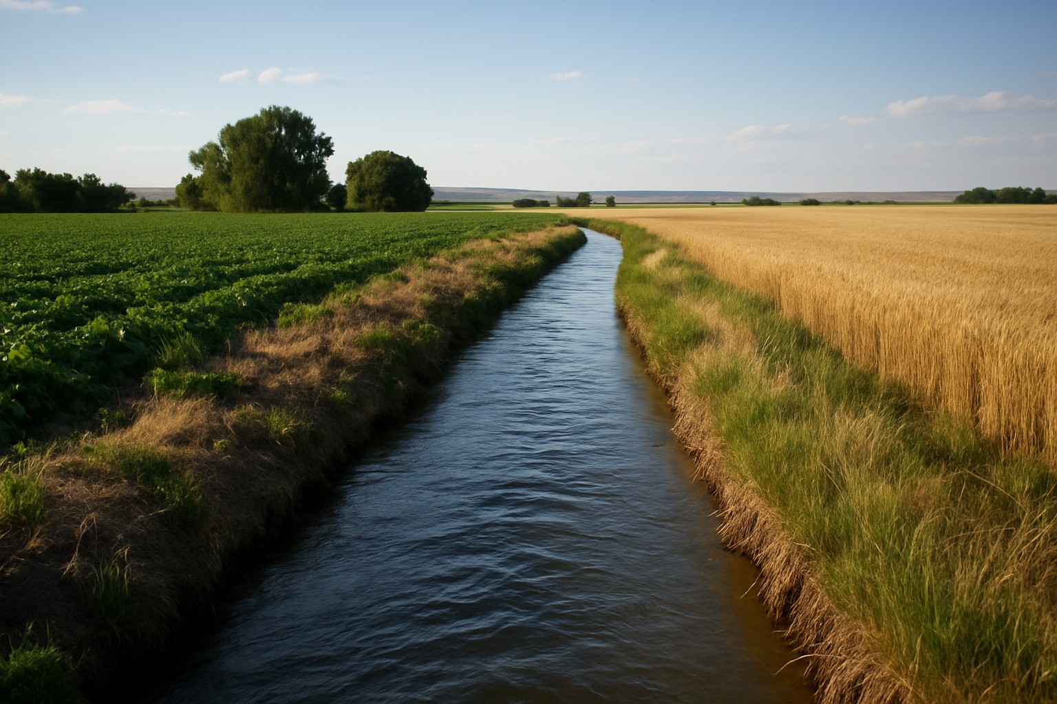 Irrigation canal on Eastern Washington farmland illustrating water rights.