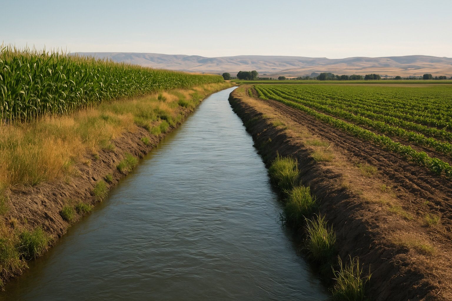 Irrigation canal in eastern Washington farmland.