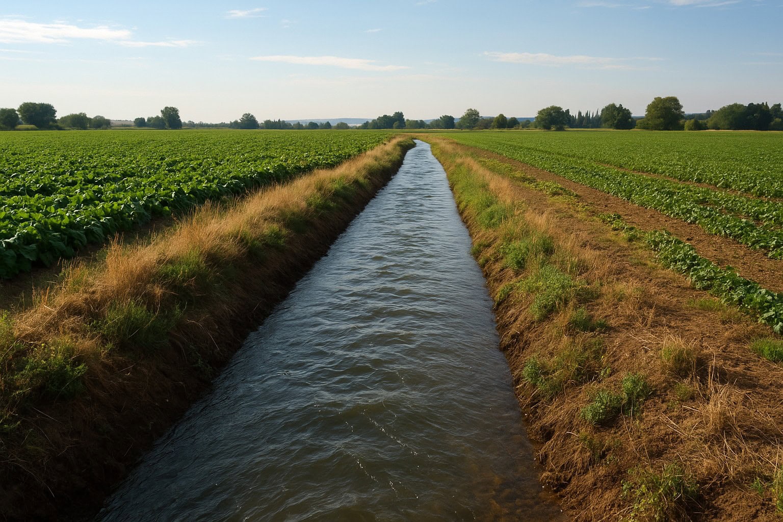 Irrigation canal on Washington farmland highlighting water rights.