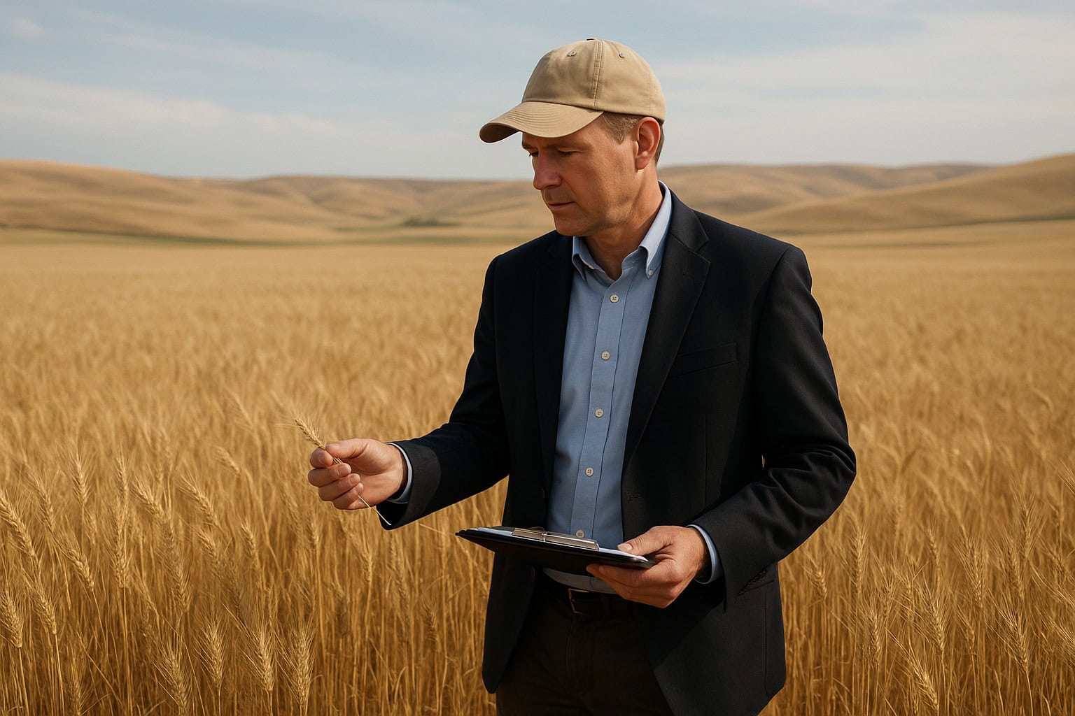 Land broker evaluating a wheat field in eastern Washington.