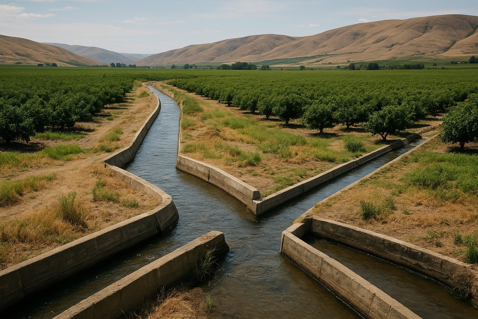 Irrigation canals on a Yakima Valley farm for water rights management.