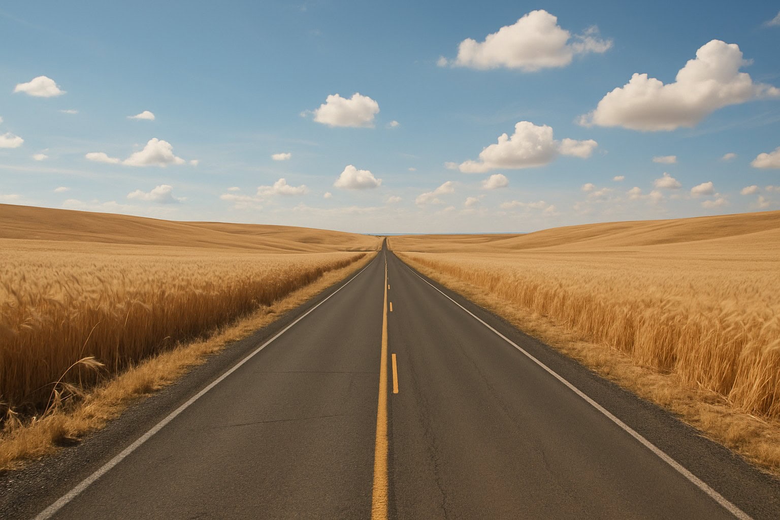 Rural road in Washington State with dryland wheat fields.