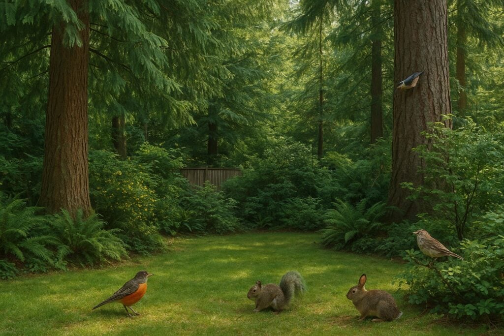Washington State backyard with native plants supporting wildlife.