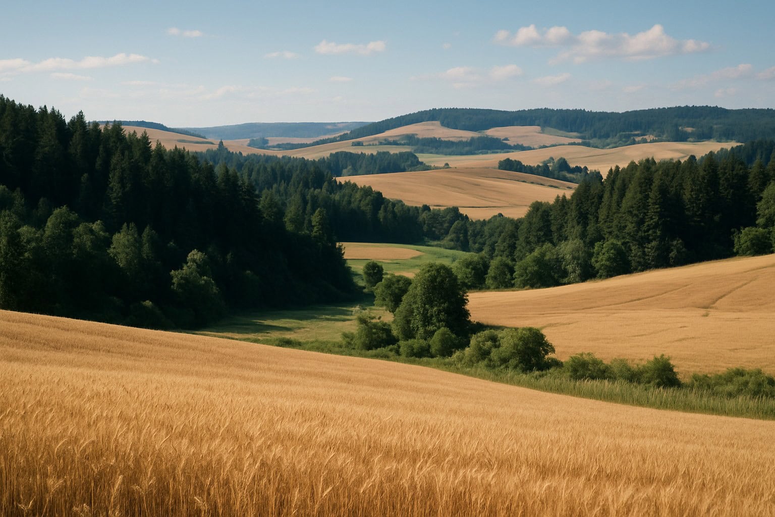 Washington State landscape with wheat fields and timberlands.