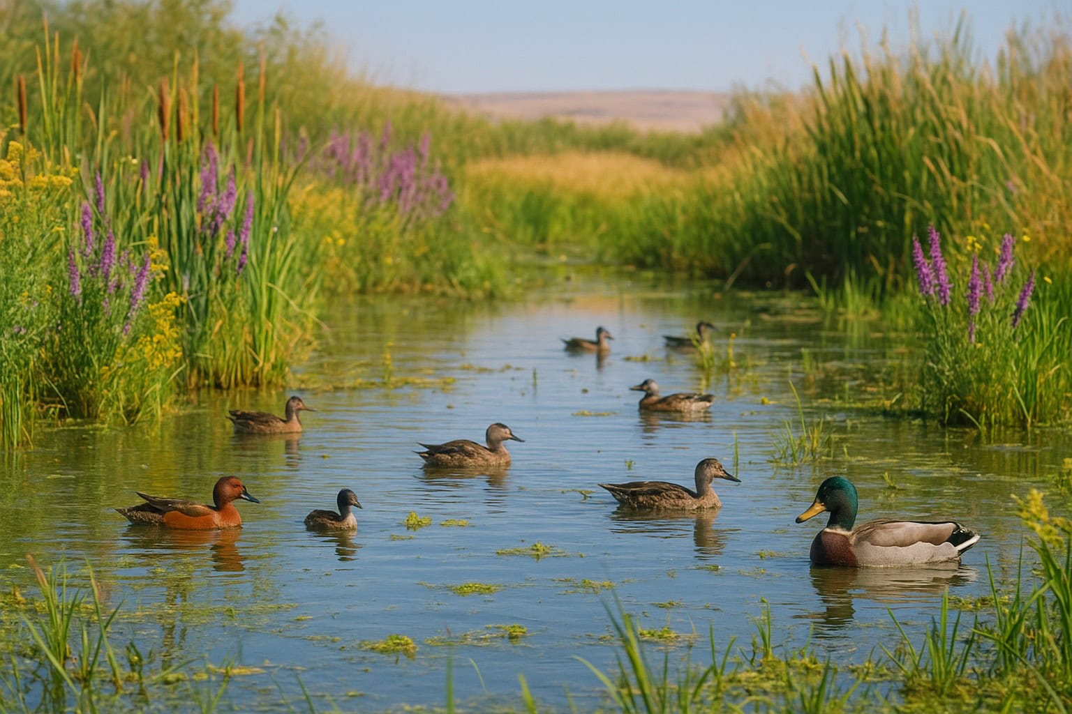 Wetland in Eastern Washington with waterfowl