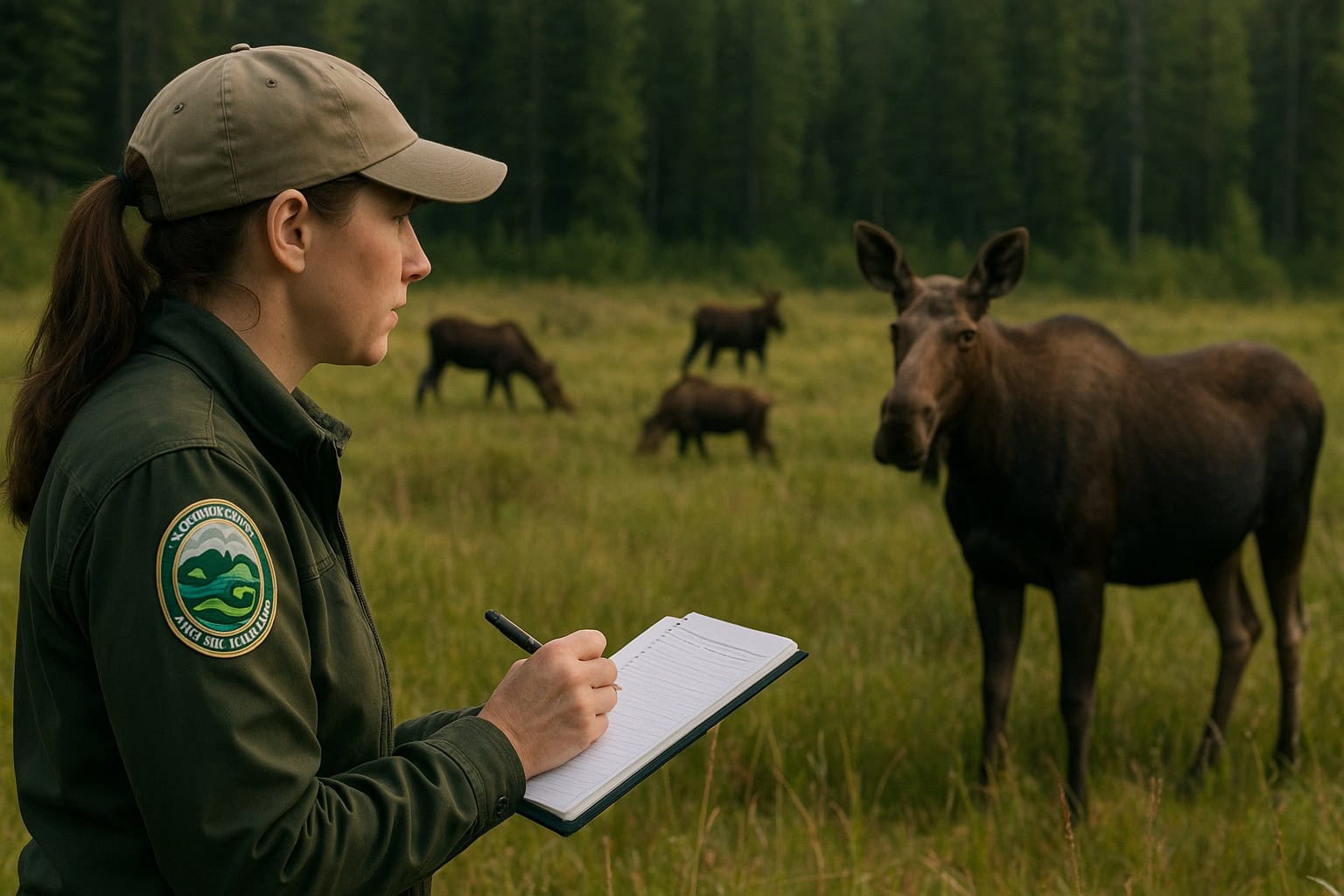 Wildlife biologist monitoring moose population in Washington State.