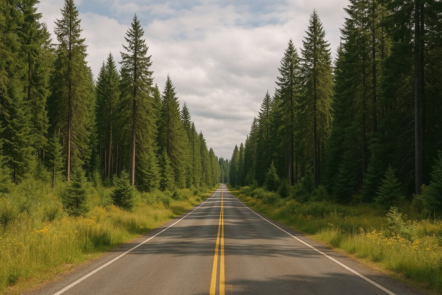 Rural Washington State road with timberland.