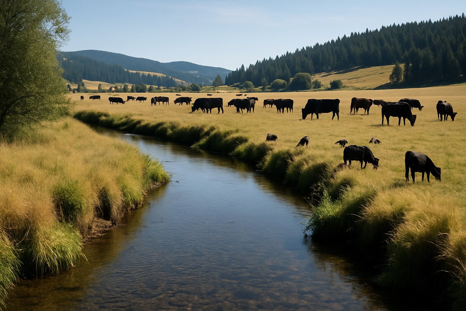 Creek running through grazing land in Washington State.