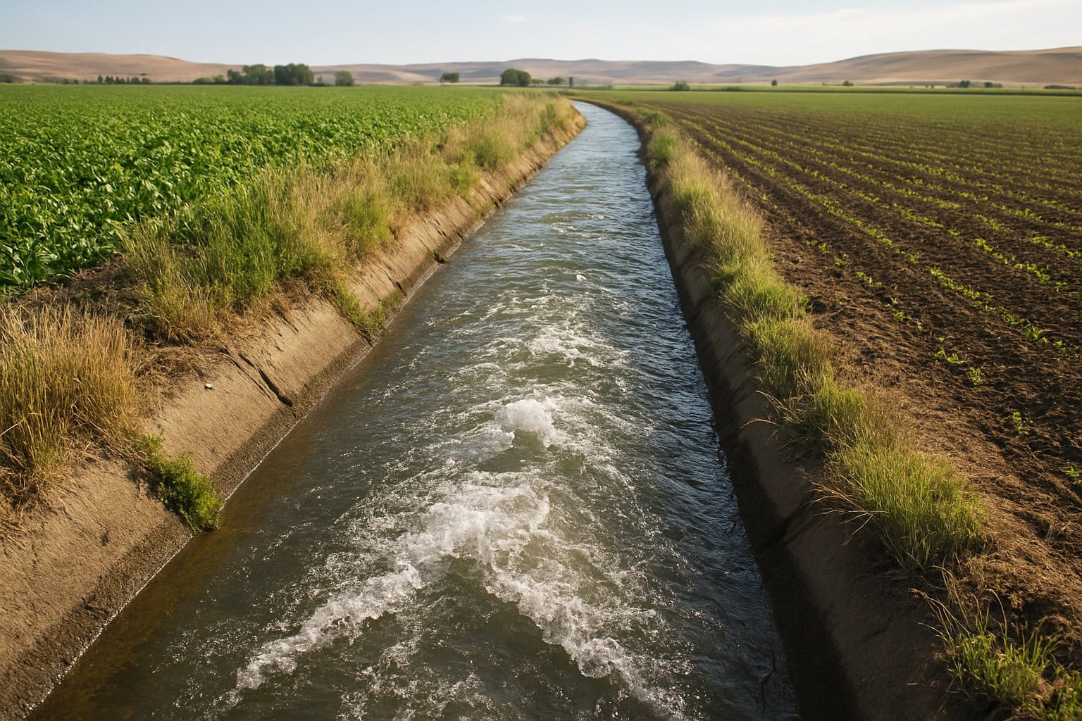 Close-up of an irrigation canal in Eastern Washington farmland.