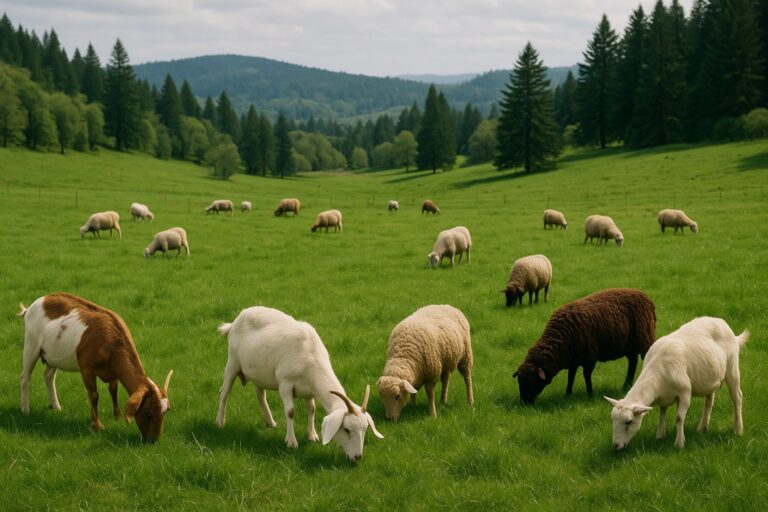 Rotational grazing with goats and sheep in a Washington State pasture.