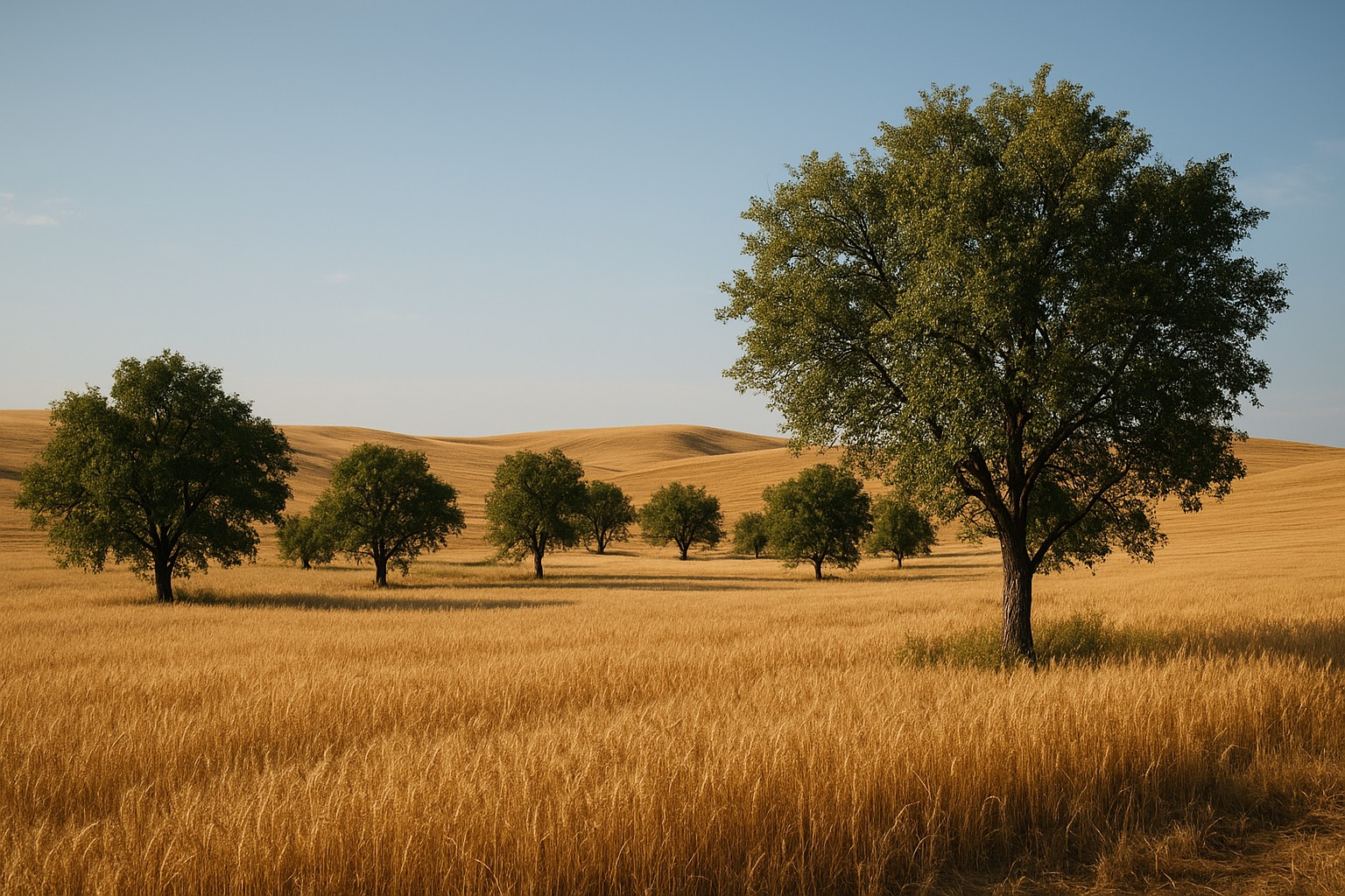 Trees serving as windbreaks in Eastern Washington's agricultural landscape.