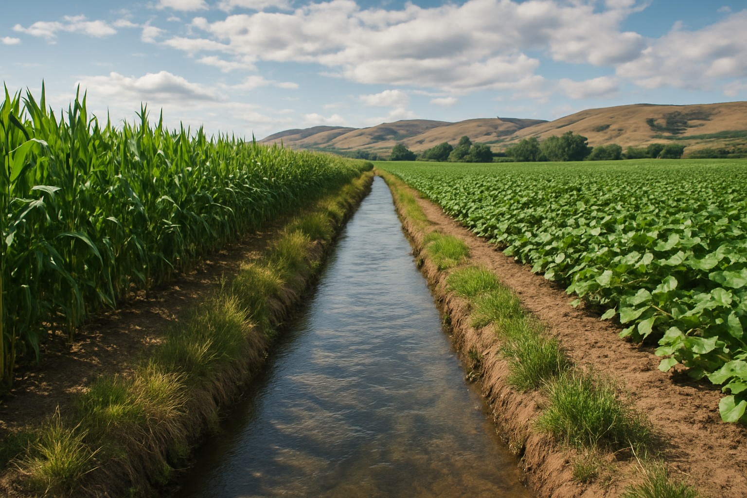 Irrigation canal on farmland in Washington State.