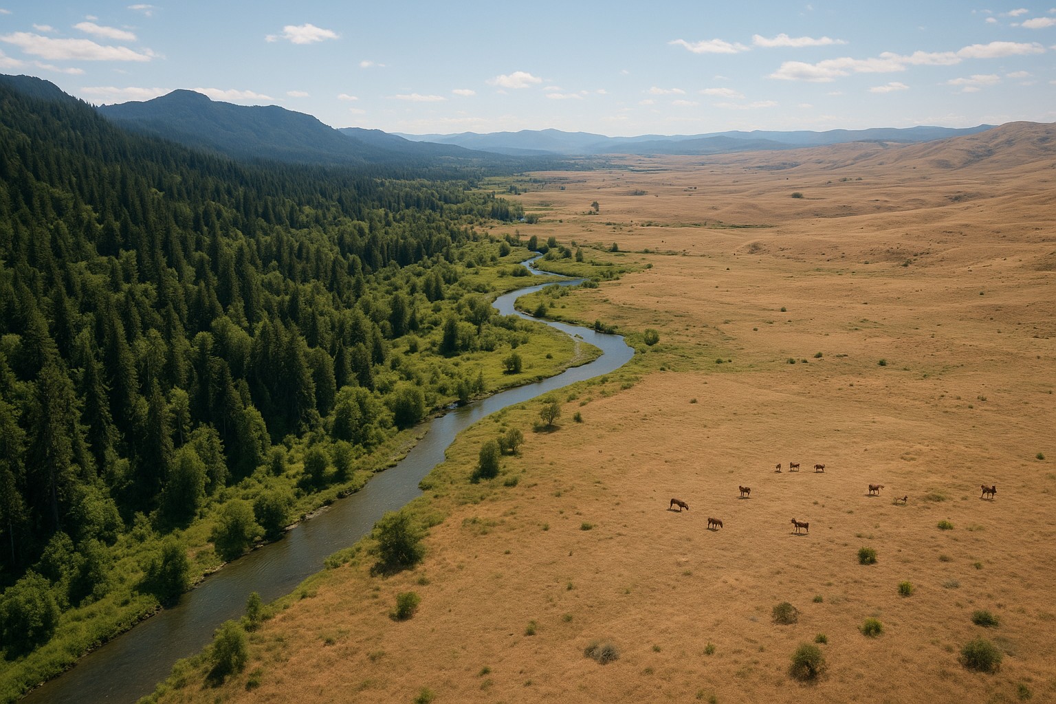 Aerial view of Washington State's diverse landscapes, from lush forests to arid lands.