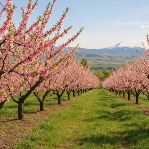 Washington State orchard with peach trees for fruit preservation.