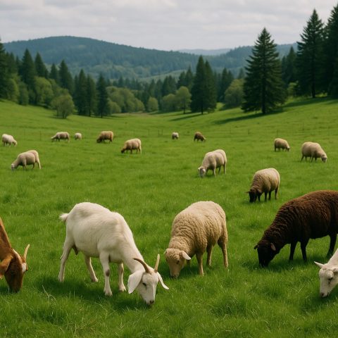 Rotational grazing with goats and sheep in a Washington State pasture.