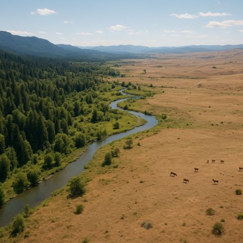 Aerial view of Washington State's diverse landscapes, from lush forests to arid lands.
